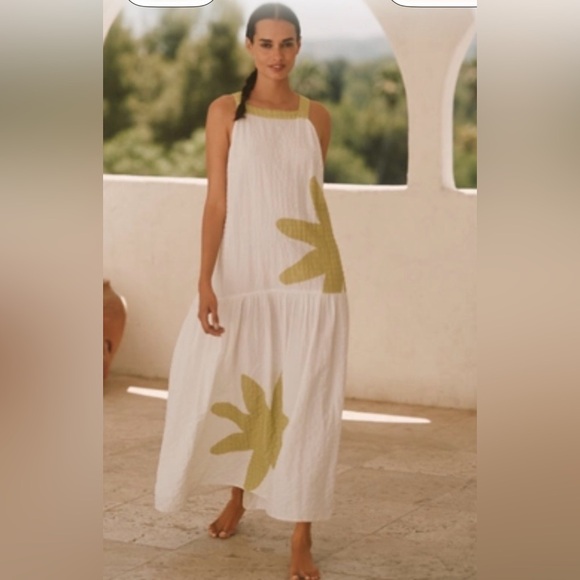 Anthropologie women’s dress MIDI Sz M CELANDINE SLEEVELESS SQUARE-NECK - Picture 2 of 13